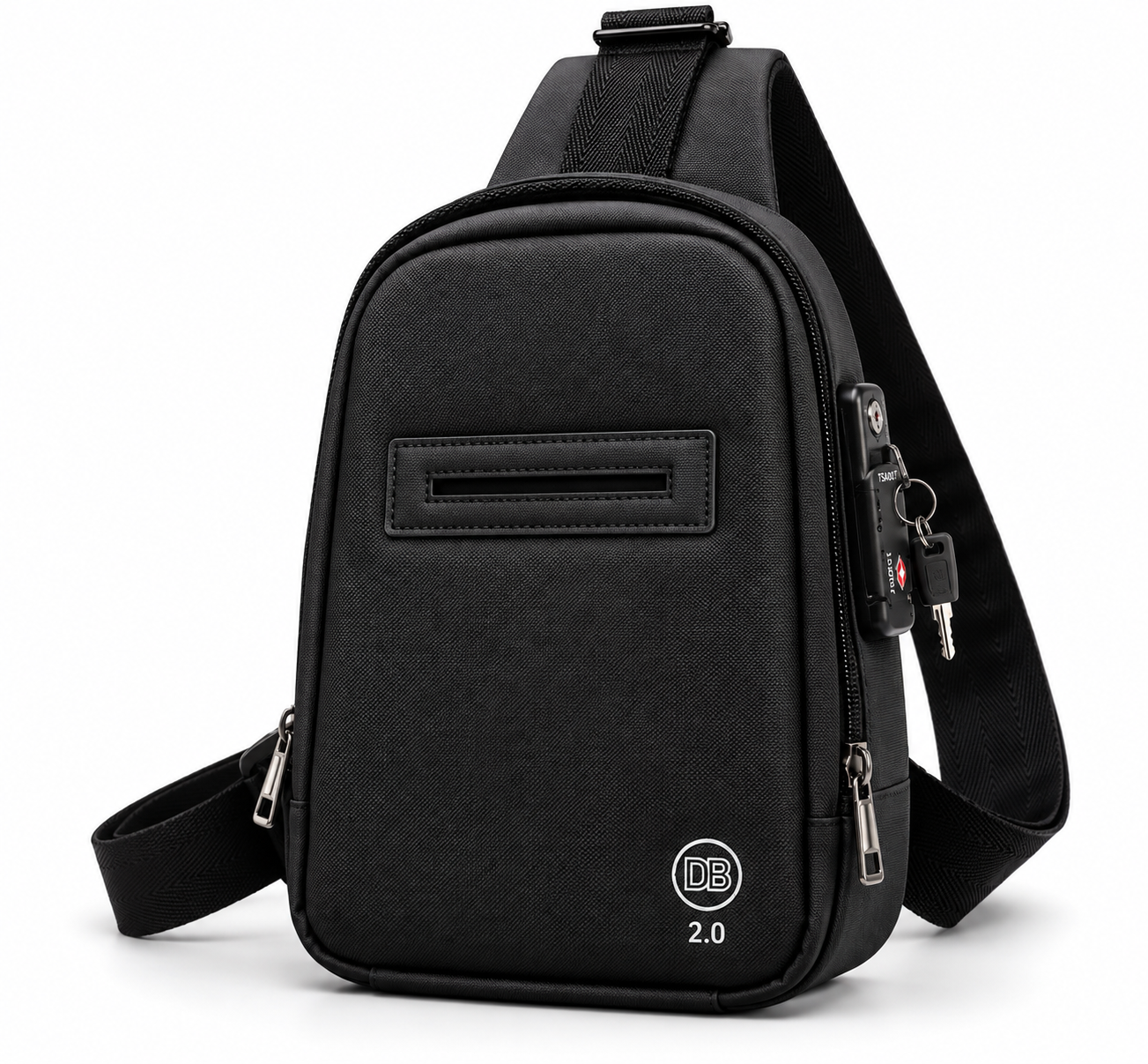 Black DropBag 2.0 with cash slot, shoulder strap and side lock